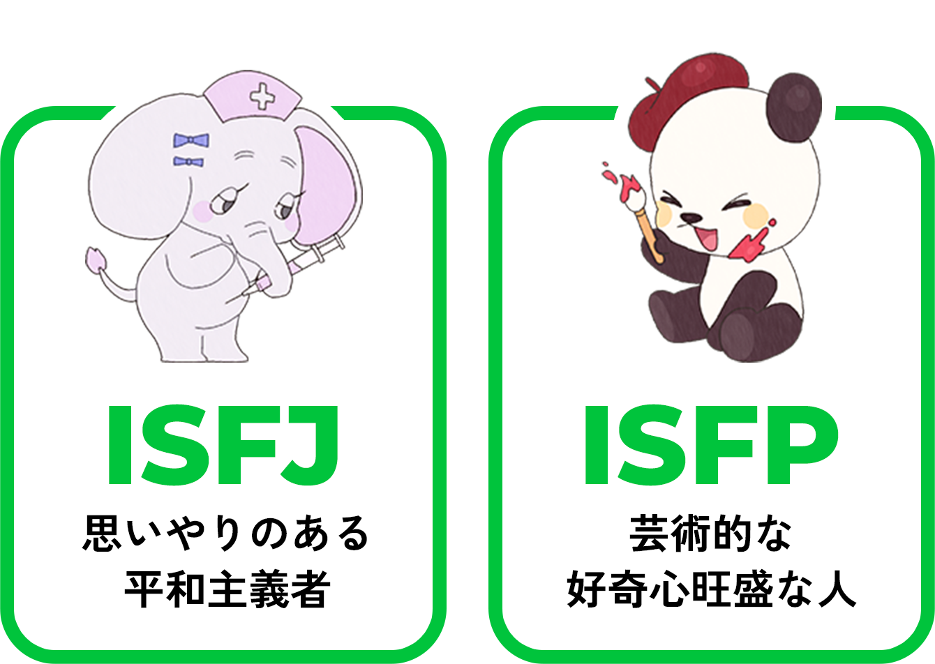 ISFJ 思いやりのある平和主義者/ISFP 芸術的な好奇心旺盛な人